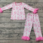 Baby Girl Long Sleeves Valentines Pink Bows Fur Shirt Pants Pajamas Clothes Set