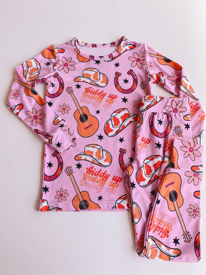 Preorder Baby Girl Long Sleeves Guita Shirt Pants Pajamas Clothes Western Set