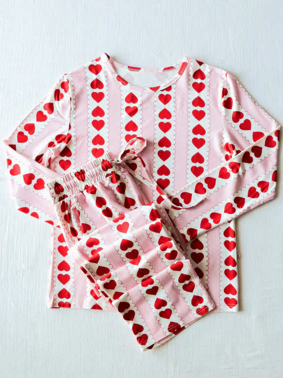 Preorder Adult Women Valentines Hearts Stripes Tops Pants Pajamas Set
