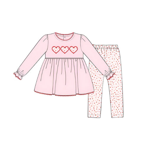 Preorder Baby Girl Long Sleeves Valentines Hearts Tunic Legging Clothes Pink Set