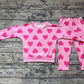 Baby Girl Long Sleeves Valentines Hearts Shirt Pants Pajamas Pink Set