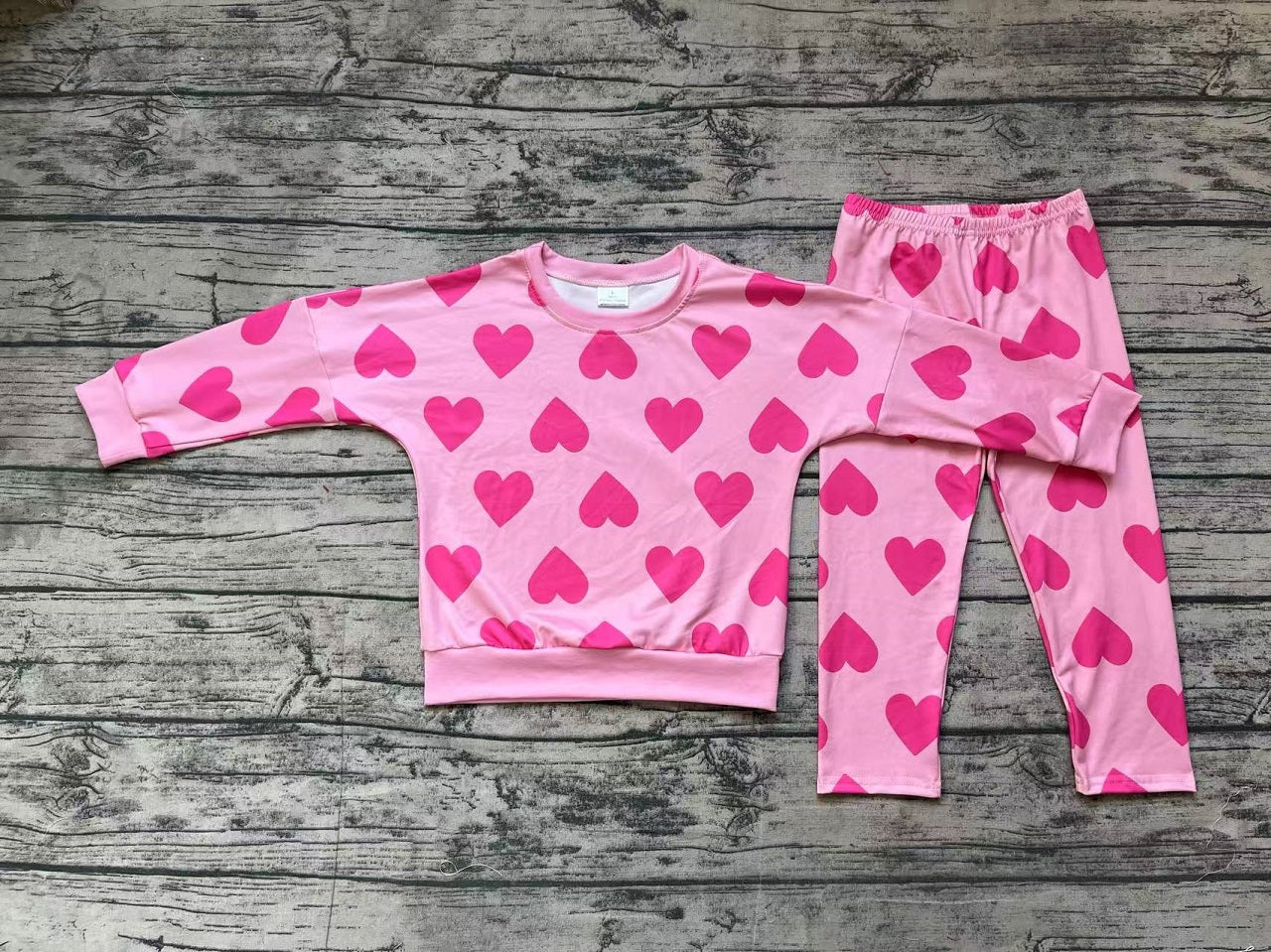 Baby Girl Long Sleeves Valentines Hearts Shirt Pants Pajamas Pink Set