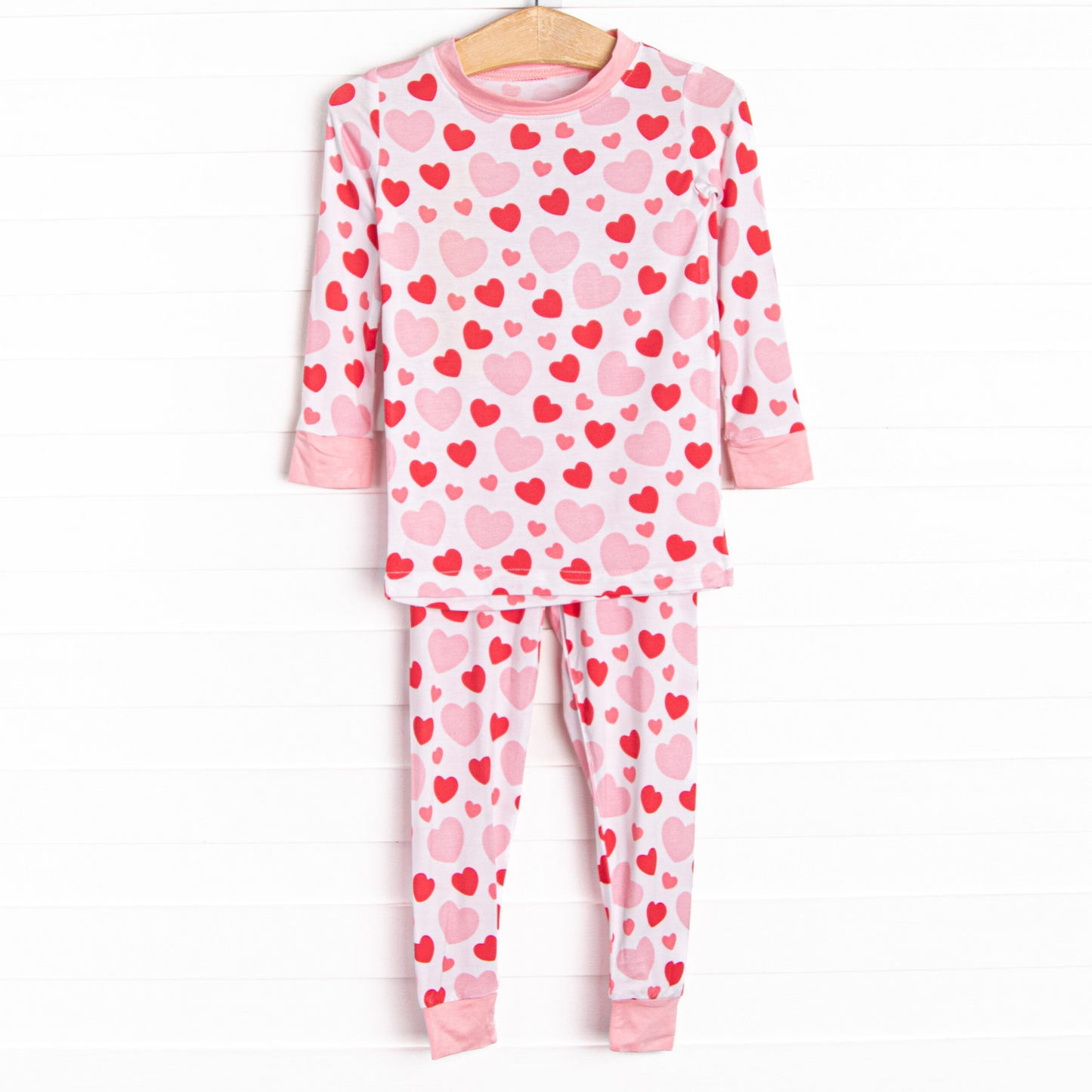 Preorder Baby Girl Long Sleeves Valentines Hearts Shirt Pants Pajamas Clothes Pink Set