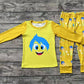 Baby Kids Long Sleeves Cartoon Girl Shirt Flower Pants Yellow Pajamas Clothes Set