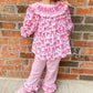 Preorder Baby Girl Long Sleeves Bows Mama's Bestie Tunic Ruffle Pink Pants Clothes Set