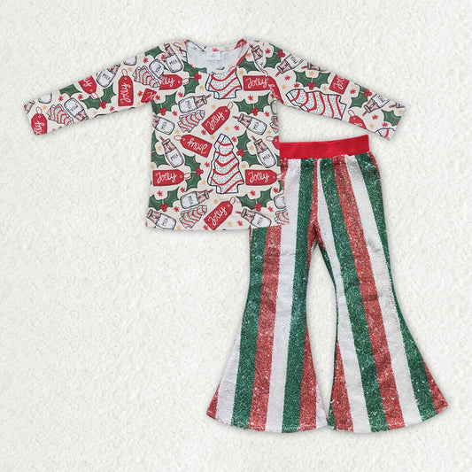 Baby Girl Long Sleeves Christmas Cake Shirt Sequins Pants Set