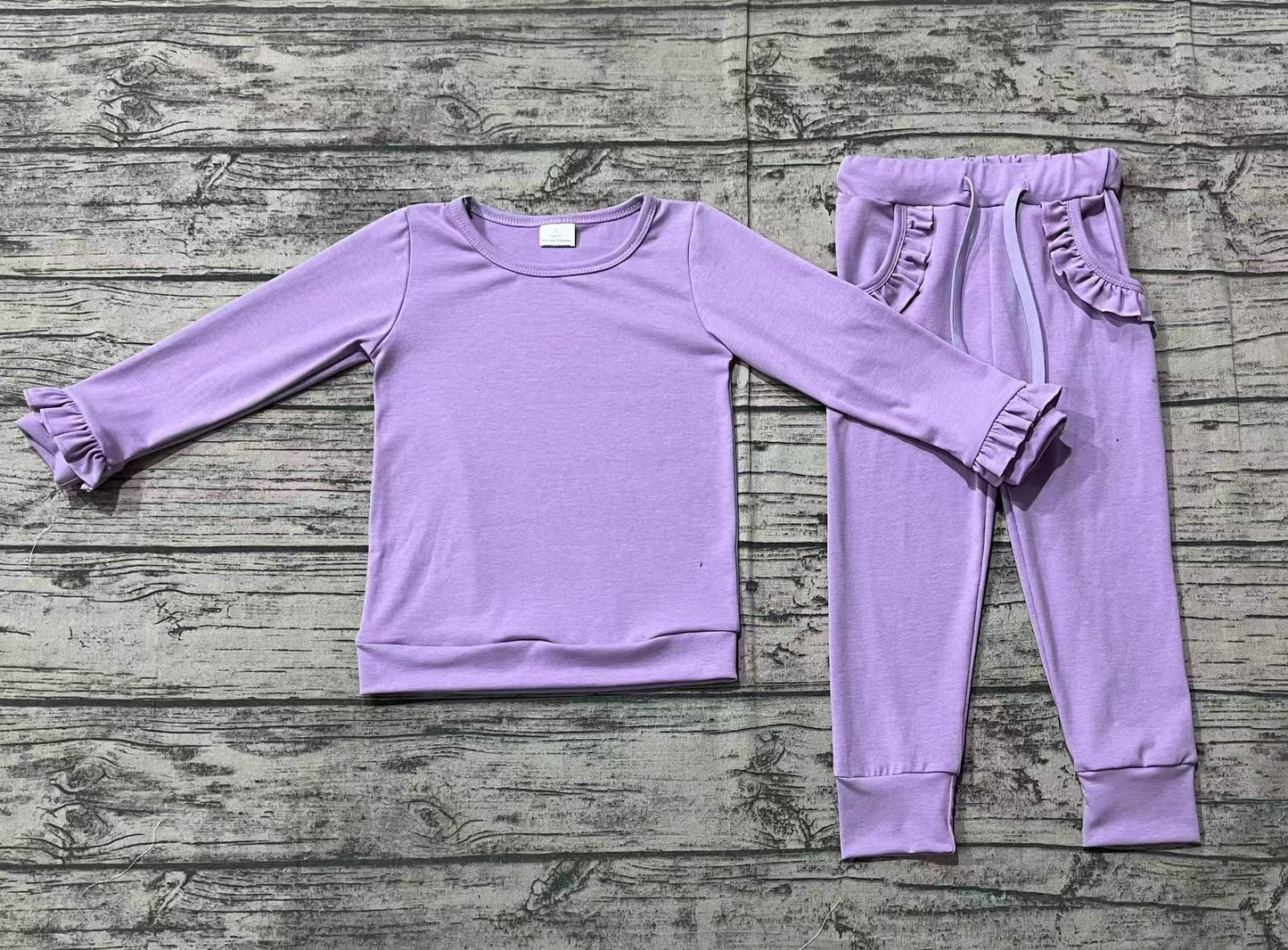 Baby Girl Long Sleeves Purple Shirt Ruffle Pocket Pants Jogger Clothes Set