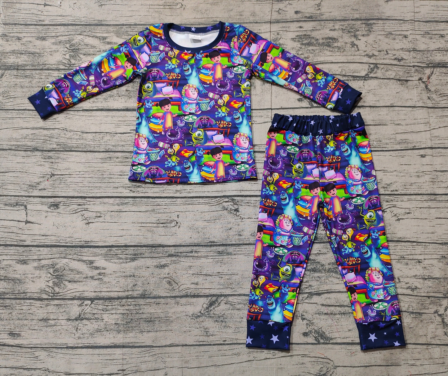 Baby Girl Long Sleeves Cartoon Monster Shirt Pants Pajamas Clothes Set