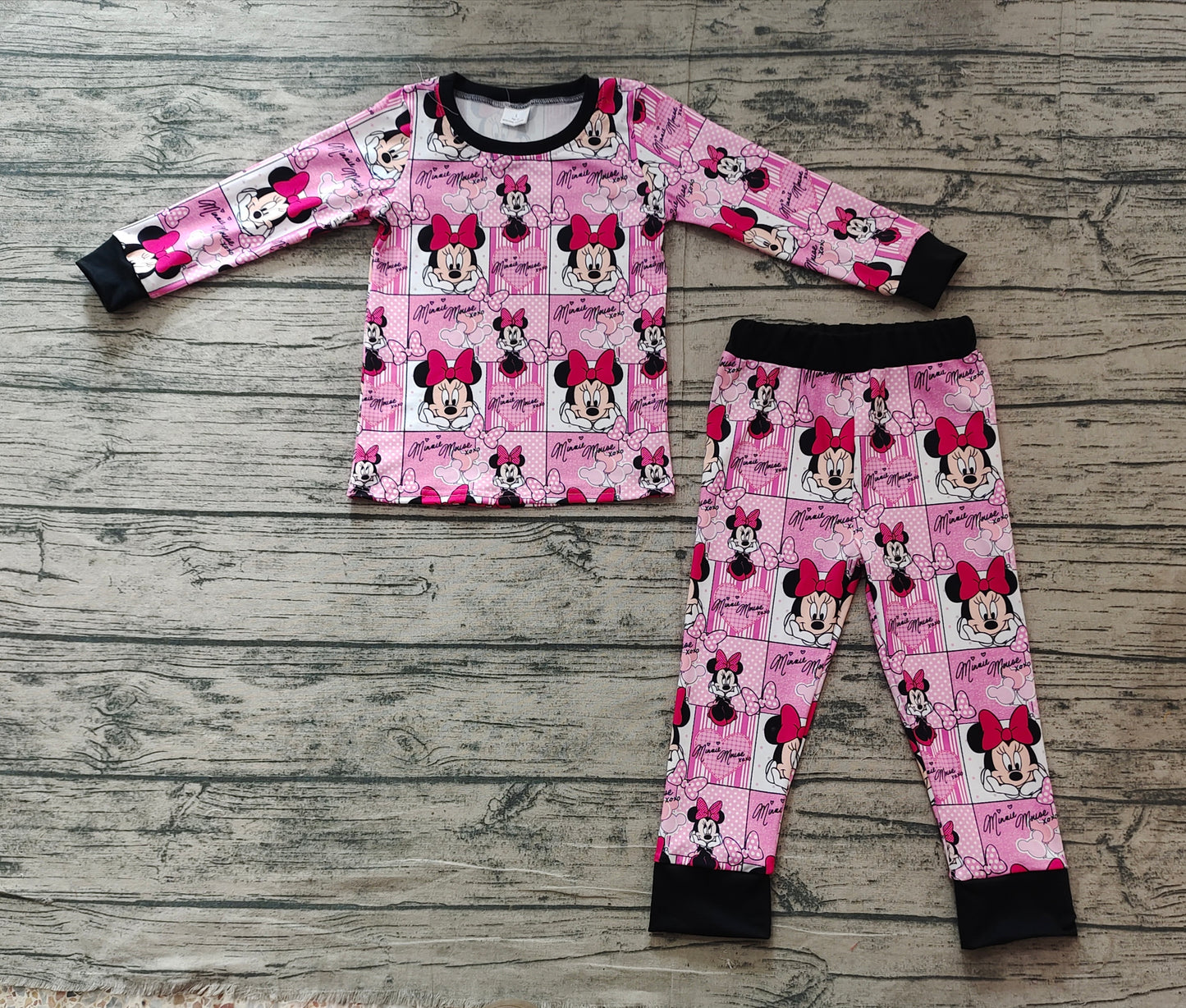 Baby Girl Long Sleeves Mouse Checkered Shirt Pants Pajamas Clothes Pink Set