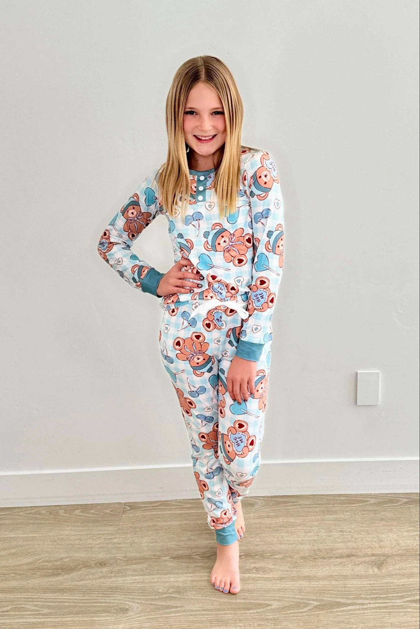 Preorder Baby Girl Long Sleeves Valentines Hearts Bears Shirt Pants Pajamas Clothes Set