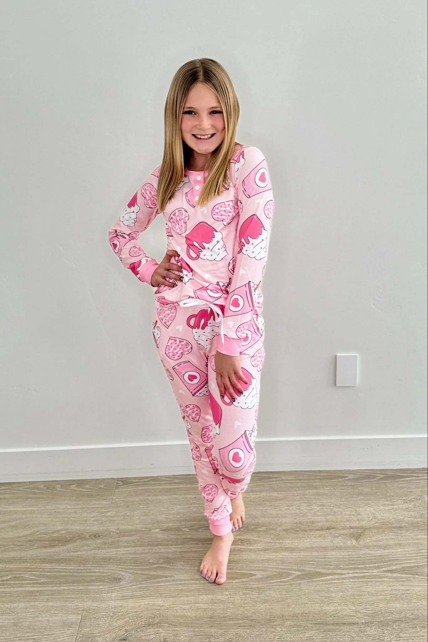 Preorder Baby Girl Long Sleeves Valentines Hearts Cups Shirt Pants Pajamas Clothes Set