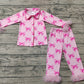 Baby Girl Fur Long Sleeves Pink Bows Buttons Shirt Pants Pajamas Clothes Set