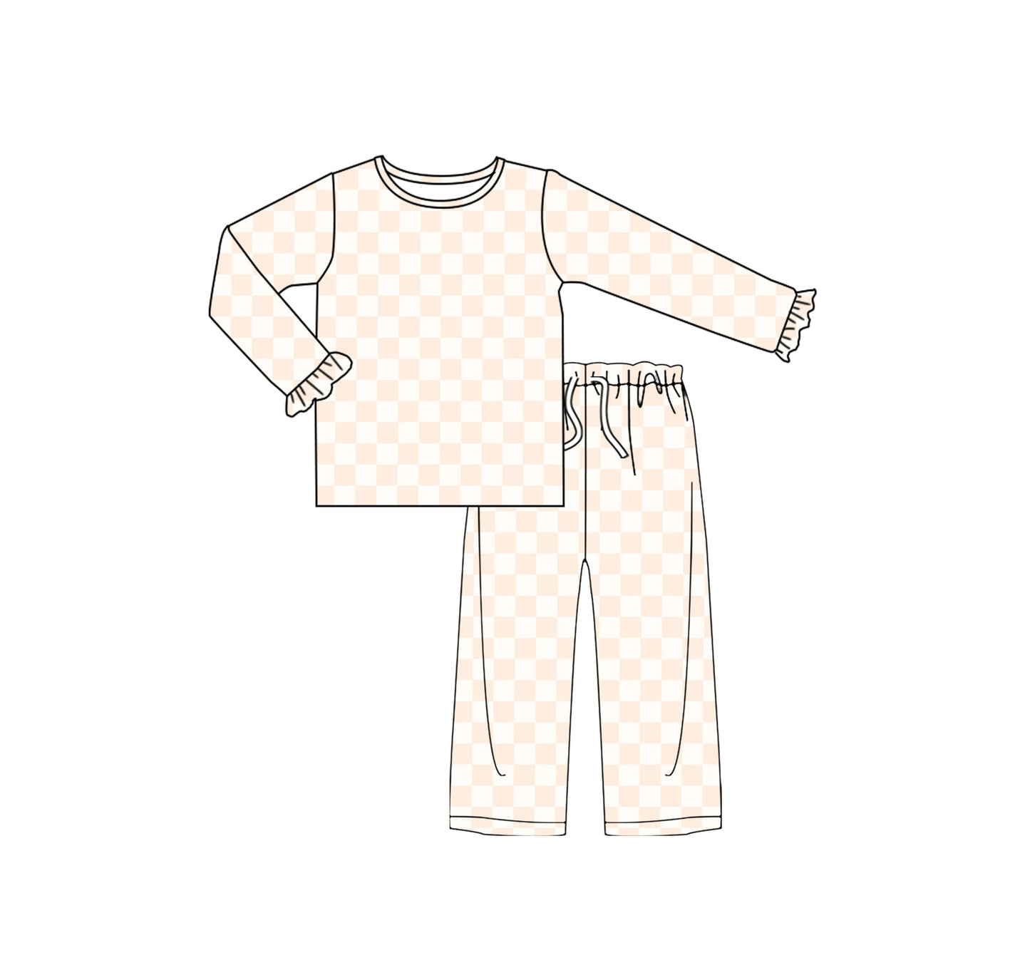 Preorder Baby Girl Long Sleeves Checkered Tee Shirt Pants Pajamas Clothes Set