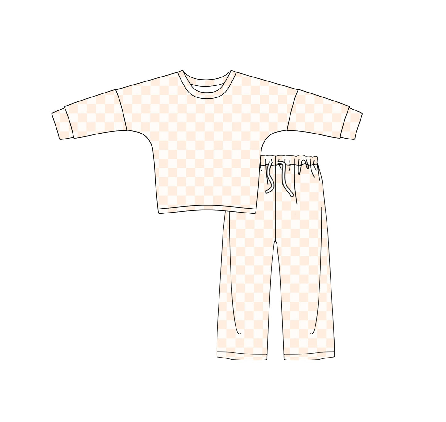Preorder Baby Girl Kids Long Sleeves Checkered Shirt Pants Pajamas Set Clothes