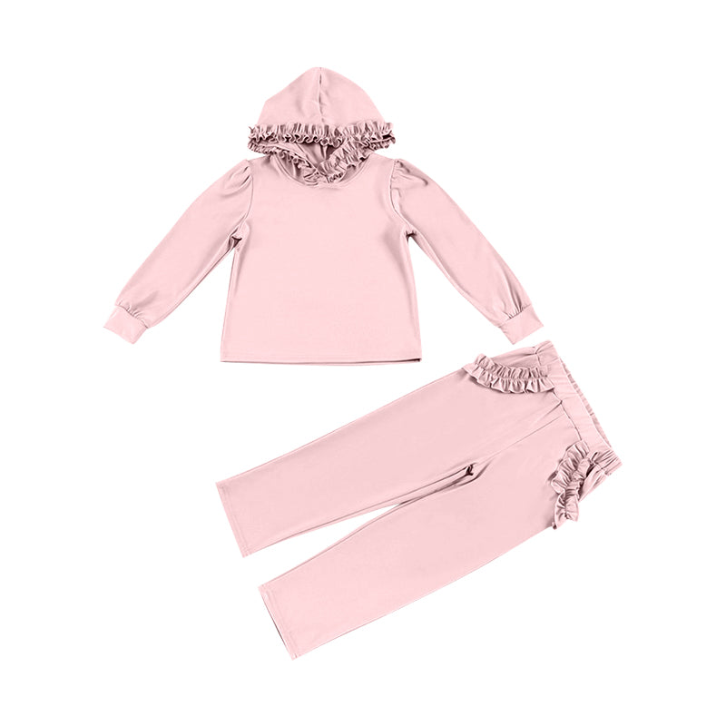 Preorder Baby Girl Pink Long Sleeves Hoodie Shirt Ruffle Pockets Pants Clothes Set