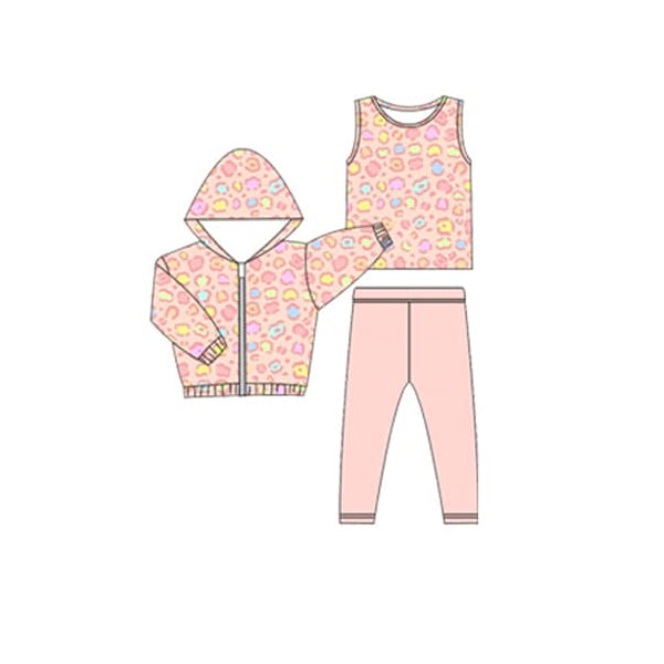 Pre-order Baby Girl Sleeveless Leopard Tops Leggings Pants Clothes Set