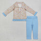 Sibling Boys Girls Leopard Flower Ducks Football Zipper Pullover Tops Pants Clothes Set RTS