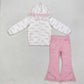Sibling Baby Girls Kids Long Sleeves Bows Zipper Hoodie Jackets Pants Sets Clothes RTS