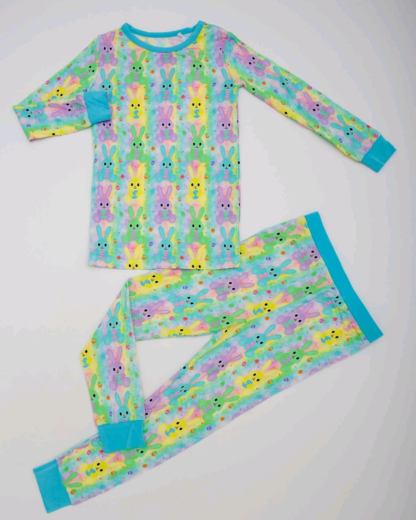 Preorder Baby Girl Long Sleeves Easter Rabbits Shirt Pants Pajamas Clothes Set