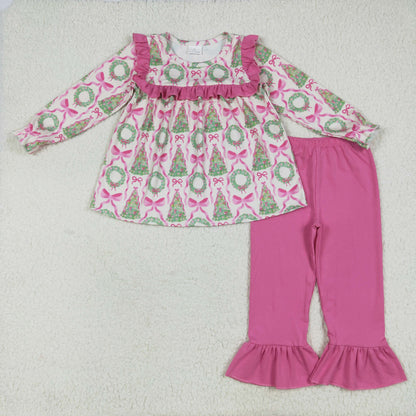 Baby Girl Long Sleeves Christmas Tree Bows Sibling Romper Outfit Clothes RTS