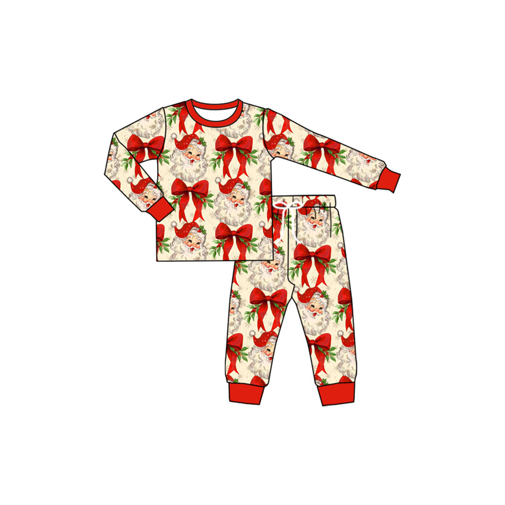 ( Moq 5 ) Preorder Baby Girl Long Sleeves Santa Bows Shirt Pants Pajamas Set