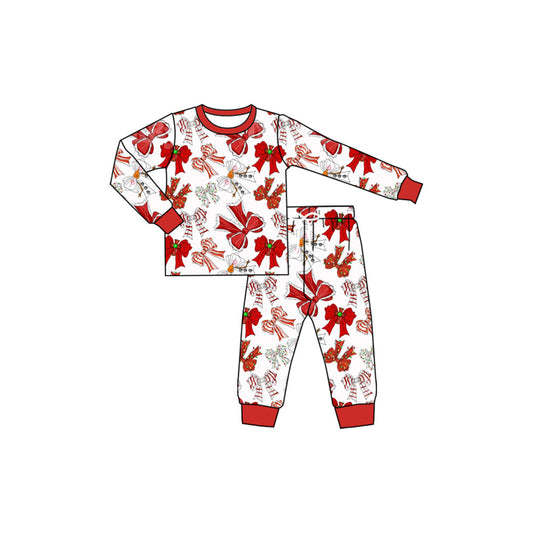 ( Moq 5 ) Preorder Baby Girl Long Sleeves Red Bows Plaid Shirt Pants Pajamas Set