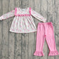 Baby Girl Long Sleeves Pink Santa Tunic Ruffle Pants Christmas Set RTS