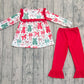 Baby Girl Long Sleeves Red Green Bows Tunic Ruffle Pants Christmas Set RTS