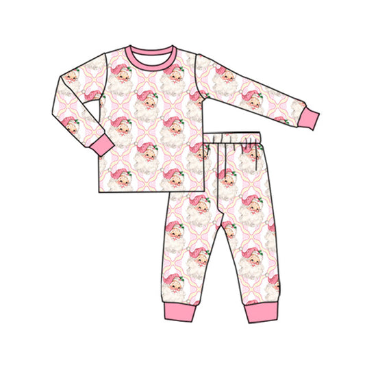 ( Moq 5 ) Preorder Baby Girl Long Sleeves Christmas Santa Bows Shirt Pants Pajamas Set