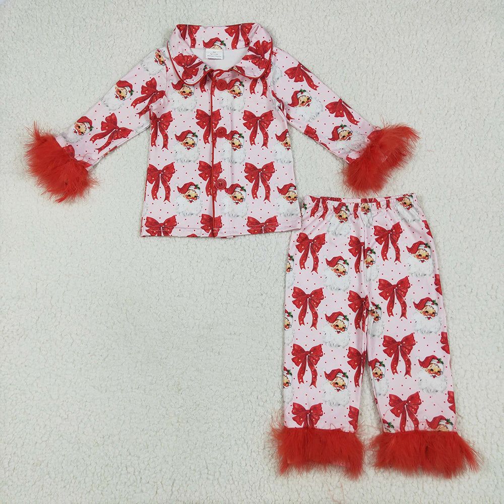 Baby Girl Fur Long Sleeves Bows Santa Christmas Sibling Pajamas Set Clothes RTS