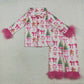 Sibling Baby Girl Fur Long Sleeves Buttons Shirt Pants Christmas Pajamas Sets RTS
