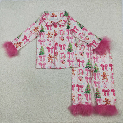 Sibling Girls Kids Adult Woman Bows Santa Gingerbread Pajamas Mama and Me Family Christmas Set RTS