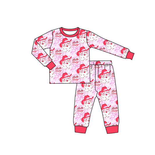 ( Moq 5 ) Preorder Baby Girl Long Sleeves Santa Bows Shirt Pants Pink Pajamas Set