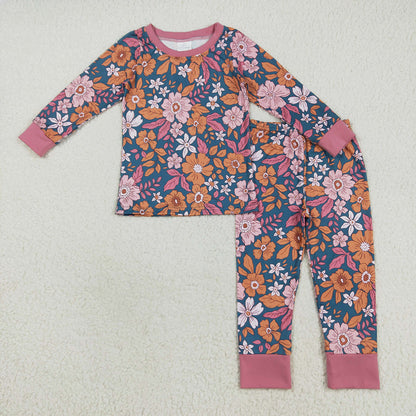Baby Girl Long Sleeves Flower Sibling Pajamas Zipper Romper Set Clothes RTS