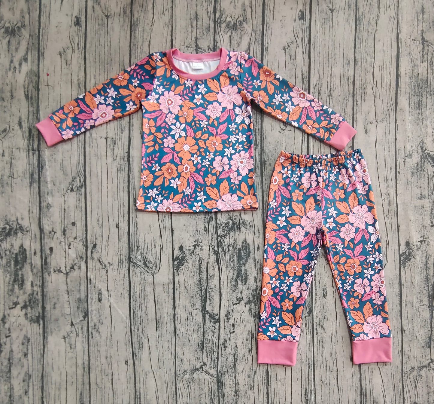 Baby Girl Long Sleeves Flower Shirt Pants Pajamas Set RTS