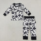 Sibling Girls Kids Long Sleeves Black Bows Blanket Footie Zipper Romper Pajamas Set RTS