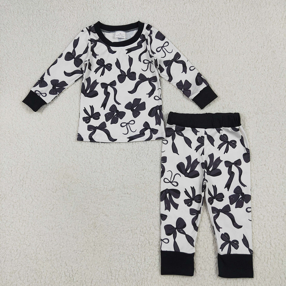 Baby Girl Toddler Long Sleeves Black Bows Sibling Romper Pajamas Set