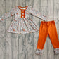 Baby Girl Long Sleeves Floral Buttons Tunic Ruffle Brown Pants Set RTS