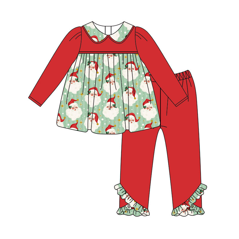 ( Moq 5 ) Preorder Baby Girl Long Sleeves Santa Christmas Tunic Red Pants Set
