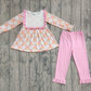 ( No moq ) Preorder Baby Girl Long Sleeves Pumpkin Bows Tunic Pink Pants Set RTS