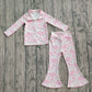Baby Girl Long Sleeves Pink Floral Bows Pockets Zipper Shirt Bell Pants Yoga Active Set RTS