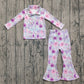 Baby Girl Long Sleeves Purple Flower Bows Pockets Zipper Shirt Bell Pants Yoga Active Set RTS