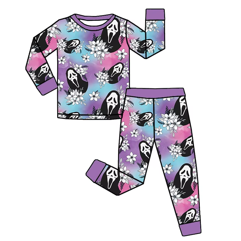 ( Moq 5 ) Preorder Baby Girl Toddler Long Sleeves Ghost Flower Shirt Pants Pajamas Halloween Set