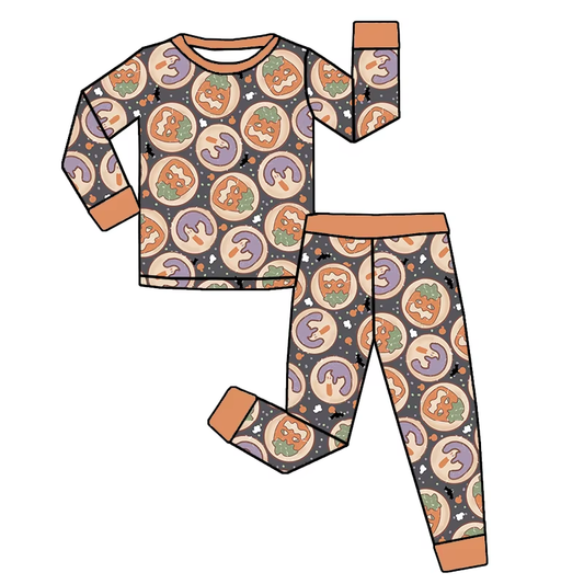 ( Moq 5 ) Preorder Baby Girl Toddler Long Sleeves Halloween Pumpkin Shirt Pants Pajamas Set