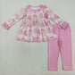 Sibling Baby Girls Long Ruffle Sleeves Santa Trees Bows Tunic Pants Christmas Clothes Sets