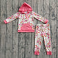 Baby Boy Long Sleeves Santa Pink Hoodie Shirt Pockets Pants Christmas Set RTS