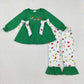 Sibling Baby Girls Long Sleeves Nativity Lights Santa Tunic Pants Christmas Embroidery Clothes Sets RTS