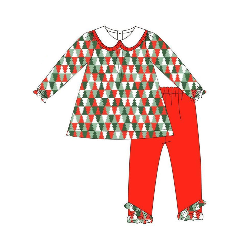 ( Moq 5 ) Preorder Baby Girl Long Sleeves Tree Tunic Red Pants Christmas Set