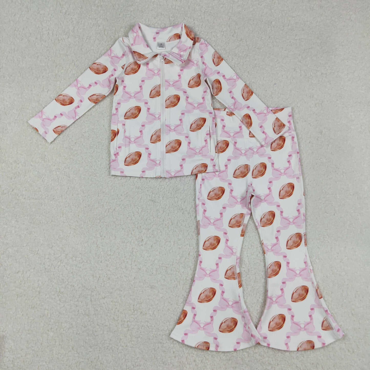 Sibling Baby Girls Long Sleeve Zipper Pockets Jackets Bell Pants Yoga Active Clothes Sets RTS