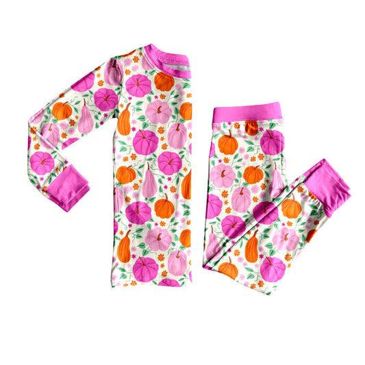 ( Moq 5 ) Preorder Baby Girl Long Sleeves Pumpkin Flower Shirt Pants Fall Pajamas Clothes Set